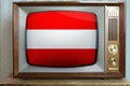Old tube vintage TV with the national flag of Austria on the screen, stylish 60s interior, the concept of eternal values Ã¢â¬â¹Ã¢â¬â¹on